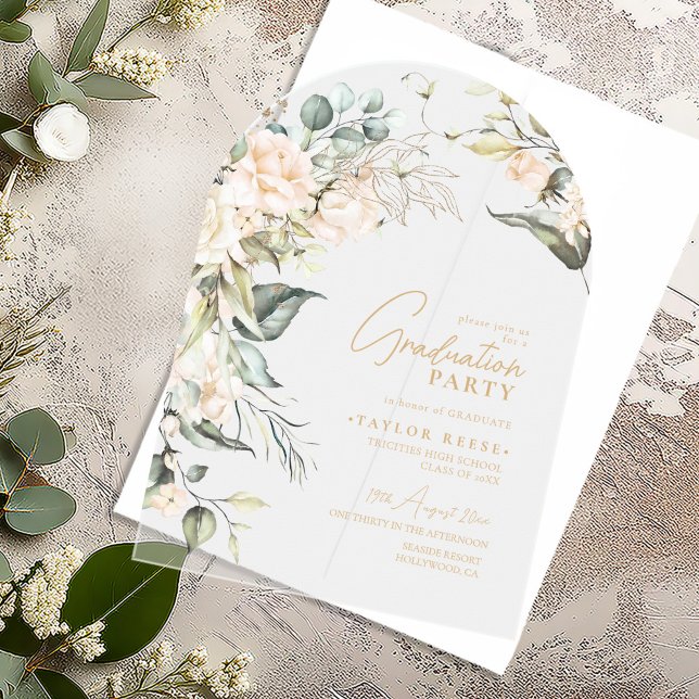 Pearl Blush Floral Graduation Arch ID989 Acrylic Invitations (Creator Uploaded)