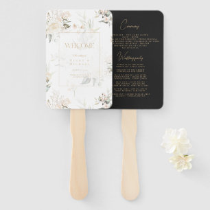 Pearl Blush Floral Wedding Welcome Ebony ID989 Hand Fan