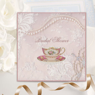 Pearl Blush pink lace bridal Tea Party Invitation