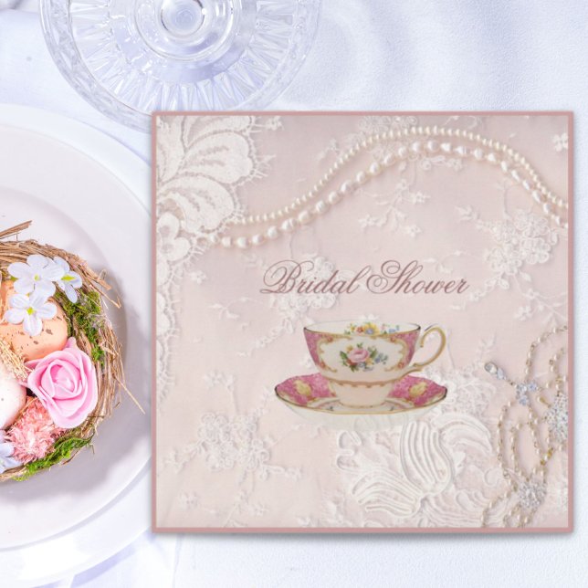 Pearl Blush pink lace bridal Tea Party Invitation (Pearl Blush pink lace bridal Tea Party Invitation)