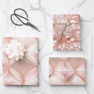Pearl Blush Pink Rose Gold Floral Wedding  Wrapping Paper Sheet