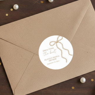 Pearl Bow Bridal Shower She's Tying the Knot Classic Round Sticker