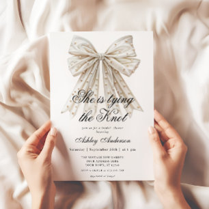 Pearl Bow She's Tying the Knot Bridal Shower Invitation