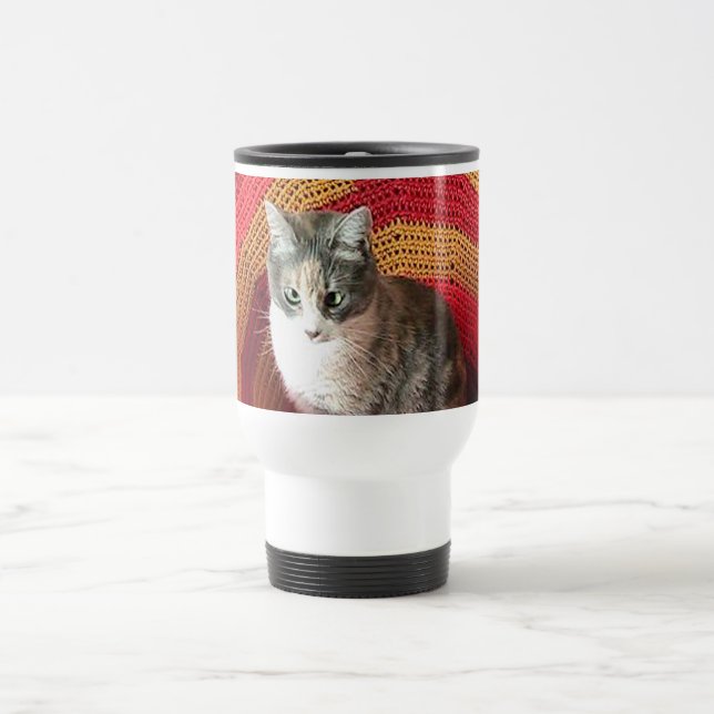 Pearl Cat on Afghan Travel Mug (Center)