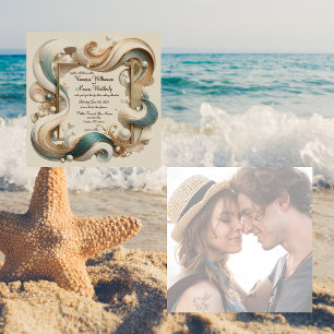 Pearl Coast Elegance Minimalist Square Wedding Inv Holiday Card