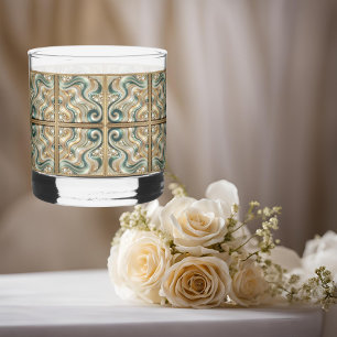 Pearl Coast Elegance Waves Printed Rocks Glasses. Whiskey Glass