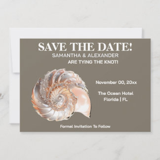 Pearl Conch Shell Beach Wedding Announcement