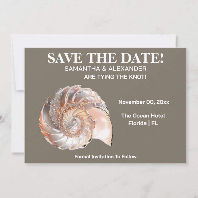 Pearl Conch Shell Beach Wedding Announcement (Front)