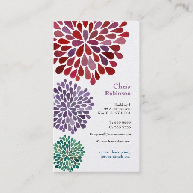 Pearl Dahlia Blossom Burst Floral Business Card (Front)