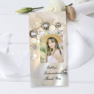 Pearl Diamond Buttons Quineañera Thank You