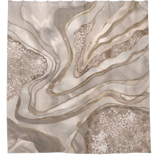 Pearl, diamonds and platinum geode digital art shower curtain (Front)