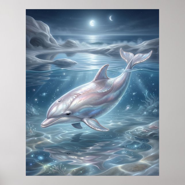 Pearl Dolphin Moonlight Poster (Front)