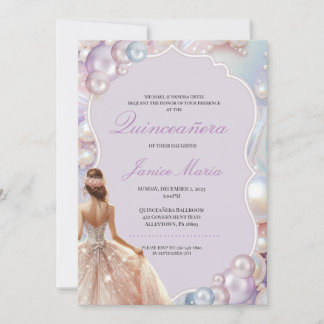 Pearl Dream pink purple Quinceañera Invitation