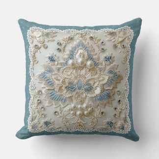Pearl Elegance: Crystal Embroidered Pattern Throw  Cushion