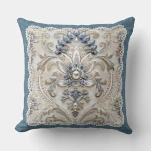 Pearl Elegance: Crystal Embroidered Pattern Throw Cushion