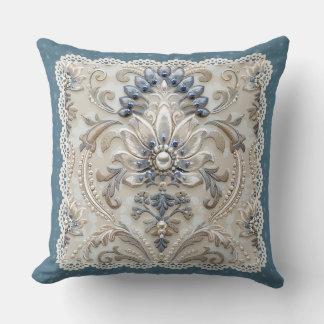 Pearl Elegance: Crystal Embroidered Pattern Throw Cushion