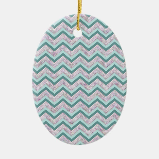 Pearl Floral Teal ZigZag Pattern Ceramic Tree Decoration (Front)