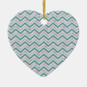 Pearl Floral Teal ZigZag Pattern Ceramic Tree Decoration