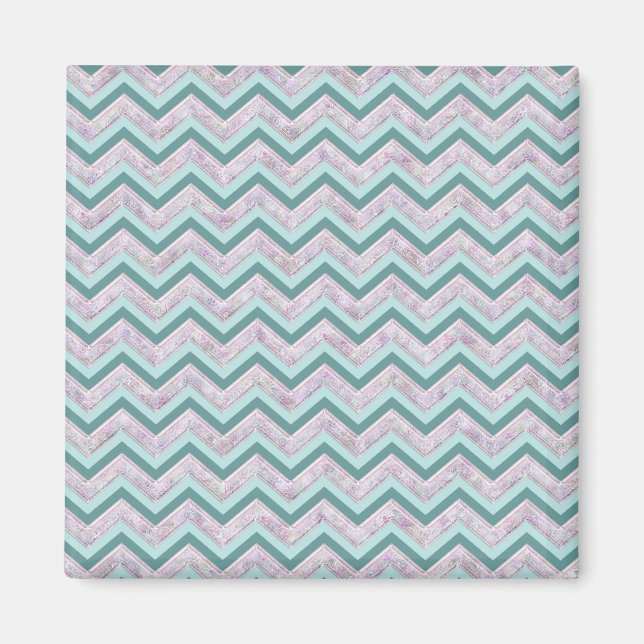 Pearl Floral Teal ZigZag Pattern Magnet (Front)