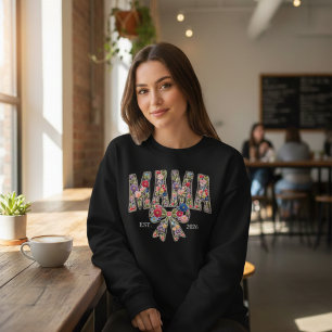 Pearl Floral Varsity Mama Est Feminine Style Sweatshirt