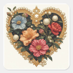 🌺 Pearl Flower Heart Detail For Bridal Celebratio Square Sticker