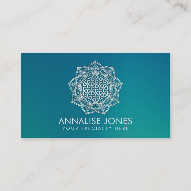 Pearl Flower of Life in Lotus mandala Business Card (Front)