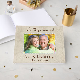 Pearl Frame On Distressed Texture Brown Guest Book
