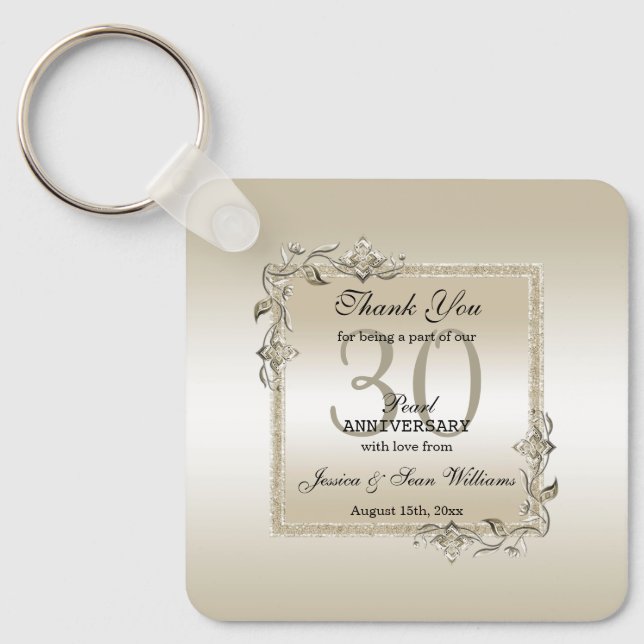 Pearl Gem & Glitter 30th Wedding Anniversary  Key Ring (Front)