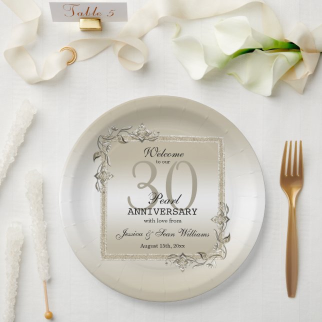 Pearl Gem & Glitter 30th Wedding Anniversary   Paper Plate (Wedding)