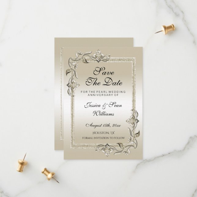 Pearl Gem & Glitter 30th Wedding Anniversary  Save The Date (Front/Back In Situ)