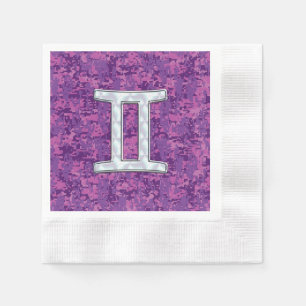 Pearl Gemini Zodiac Symbol on Digital Camouflage Napkin