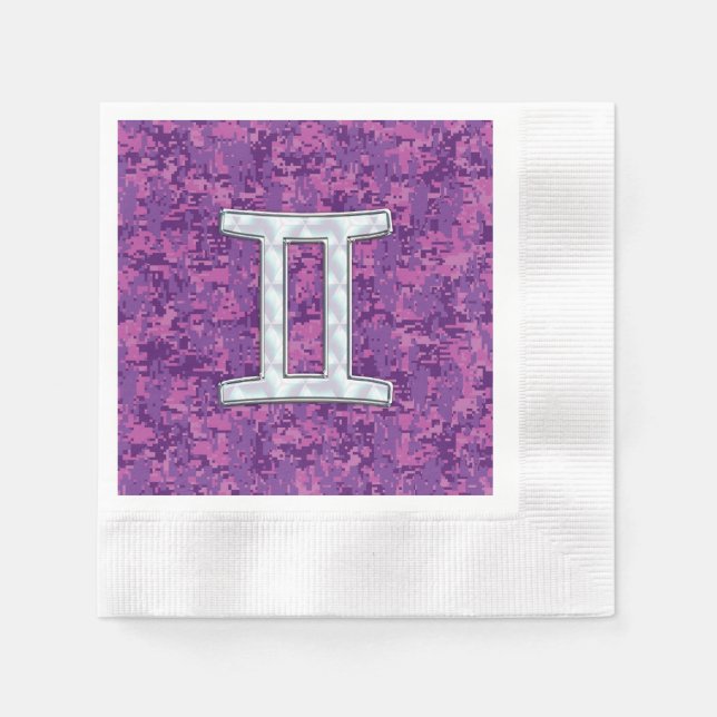 Pearl Gemini Zodiac Symbol on Digital Camouflage Napkin (Front)