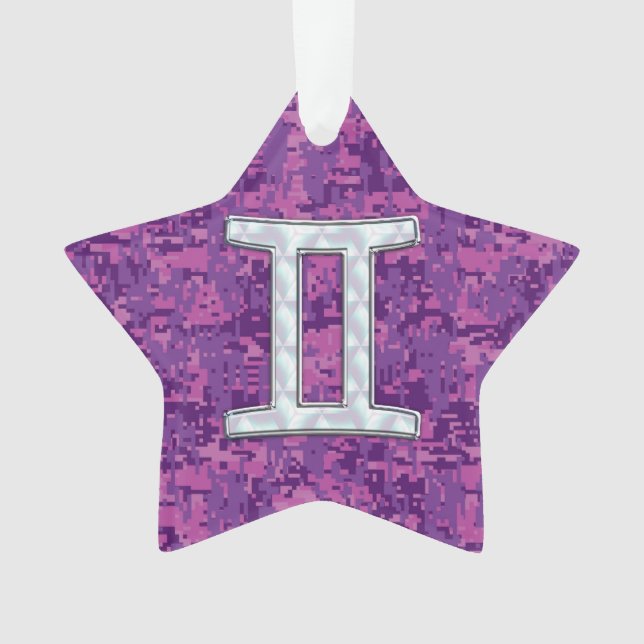 Pearl Gemini Zodiac Symbol on Digital Camouflage Ornament (Front)