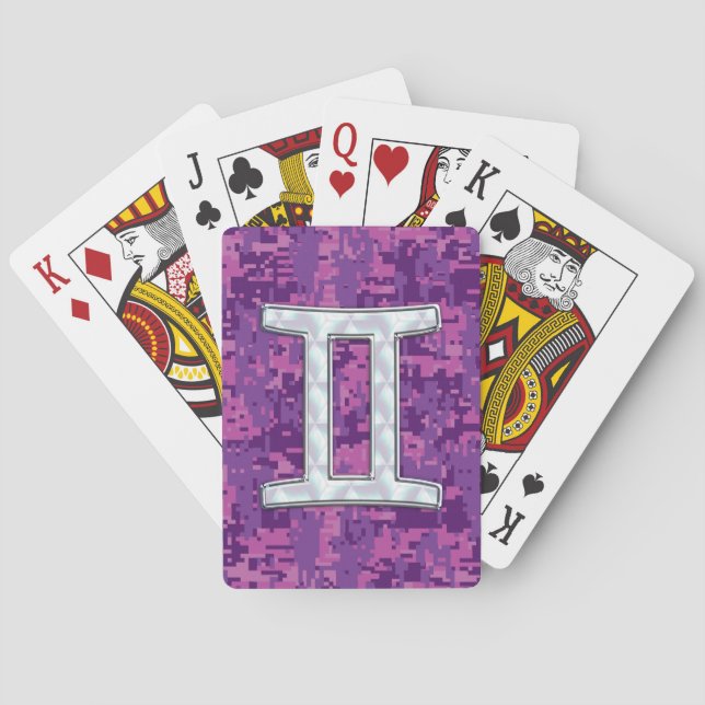 Pearl Gemini Zodiac Symbol on Digital Camouflage Playing Cards (Back)