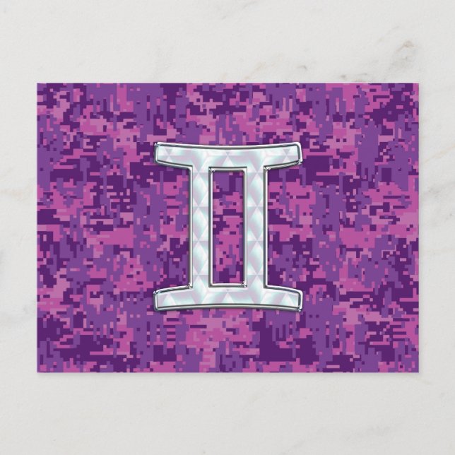 Pearl Gemini Zodiac Symbol on Digital Camouflage Postcard (Front)