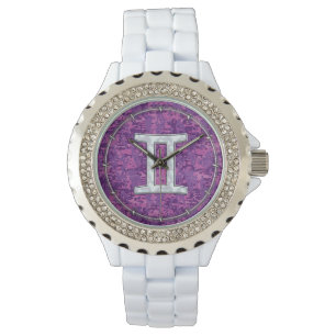 Pearl Gemini Zodiac Symbol on Digital Camouflage Watch