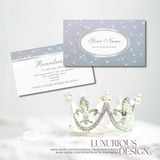 Pearl Glitter Luminous Sparkling Stars Light Blue  Business Card (Creator Uploaded)
