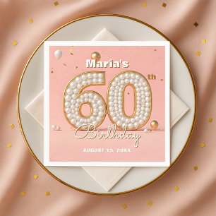 Pearl Gold and Soft Pink Elegant 60th Birthday Napkin
