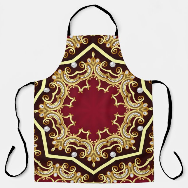 Pearl Gold Frame Illustration Background Apron (Front)