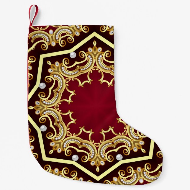 Pearl Gold Frame Illustration Background Small Christmas Stocking (Front)