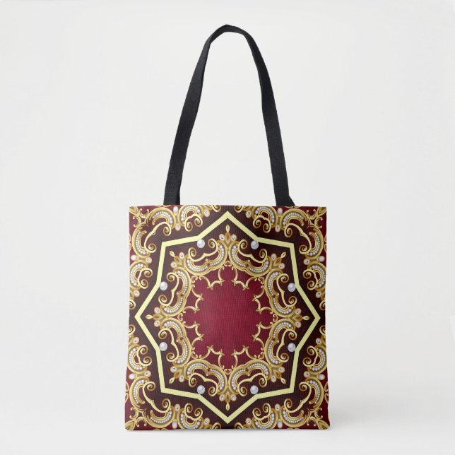 Pearl Gold Frame Illustration Background Tote Bag (Front)