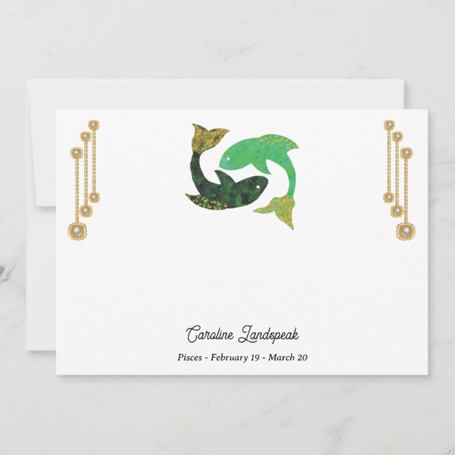 Pearl & Gold Jewels with Pisces Zodiac Sign Card (Front)