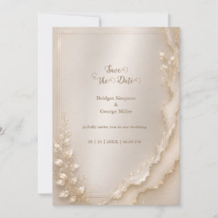 Pearl Gold metallic Coastal Wedding Botanicals Invitation