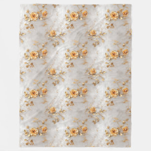 Pearl Gold Roses Floral Fleece Blanket