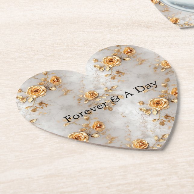 Pearl Gold Roses Wedding Paper Coaster (Angled)