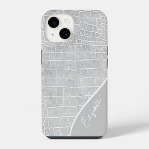 Pearl Grey Crocodile Personalised iPhone 14 Case