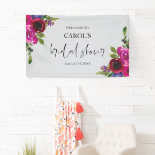 Pearl Grey Watercolor Floral Bridal Shower Banner