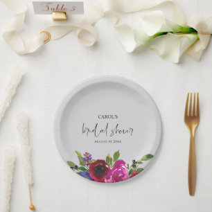 Pearl Grey Watercolor Floral Paper Plate