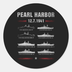 Pearl Harbor Battleship Memorial Day December 7Th  Classic Round Sticker