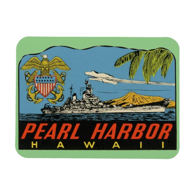 Pearl Harbour, Hawaii Vintage Travel Flexible Magnet (Horizontal)